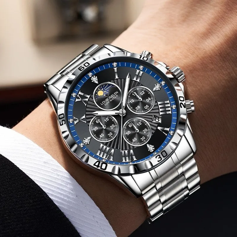 Business Multifunctional Luminous Men's Quartz Watch with Day & Night Starry Sky Design