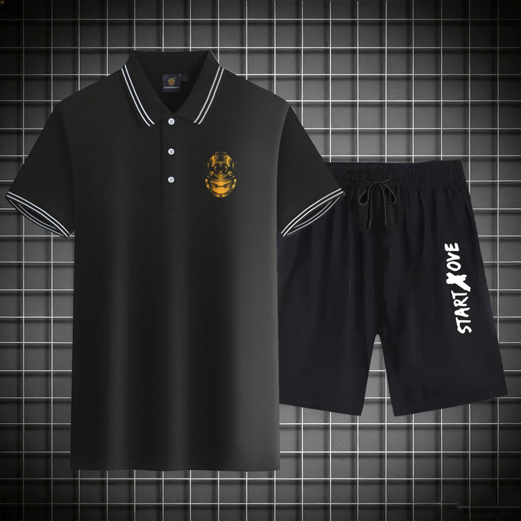 

men's Polos sets 2026 Summer men's Tracksuit set Polyester Graphic sweat suit Short sleeve sets for men Y2k tracksuits Printed