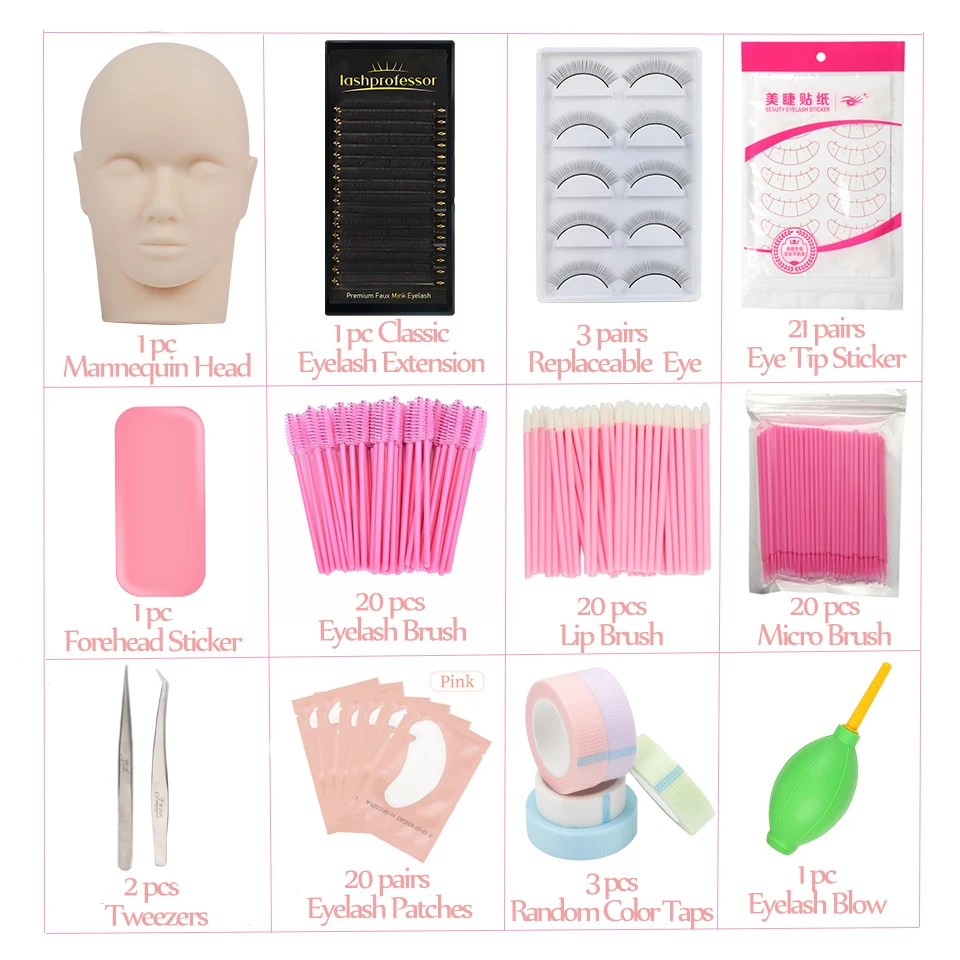 Wimpernverlängerungs-Trainingsset für Anfänger, Übungsmodell, Kopf, Schaufensterpuppe, Augenpads, Pinzette, Bürsten, Make-up-Set, Übungswimpern – Detail 12
