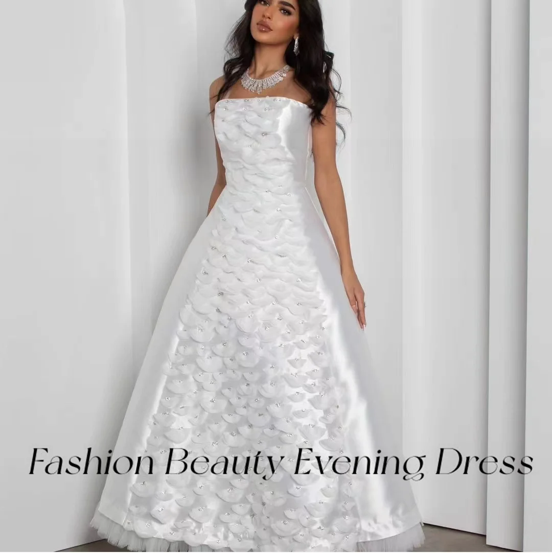 Fashion Beauty White Prom Dresses Strapless Beaded Leaves Exquisite Formal Occasion Dress For Women 2024 فساتين سهره فاخره