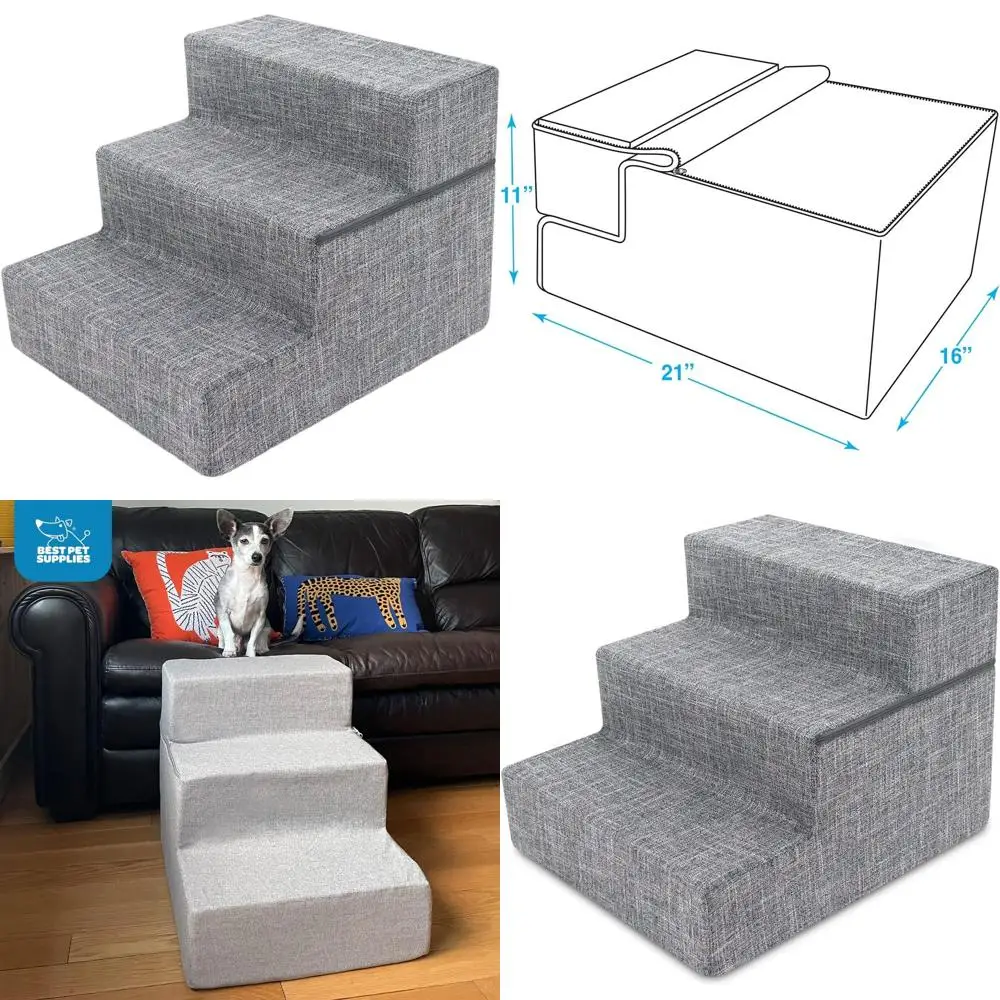 

Складная 3-ступенчатая лестница для собак с противоскользящим покрытием, внутренний подъемный пандус из льняной ткани цвета пепельной золы