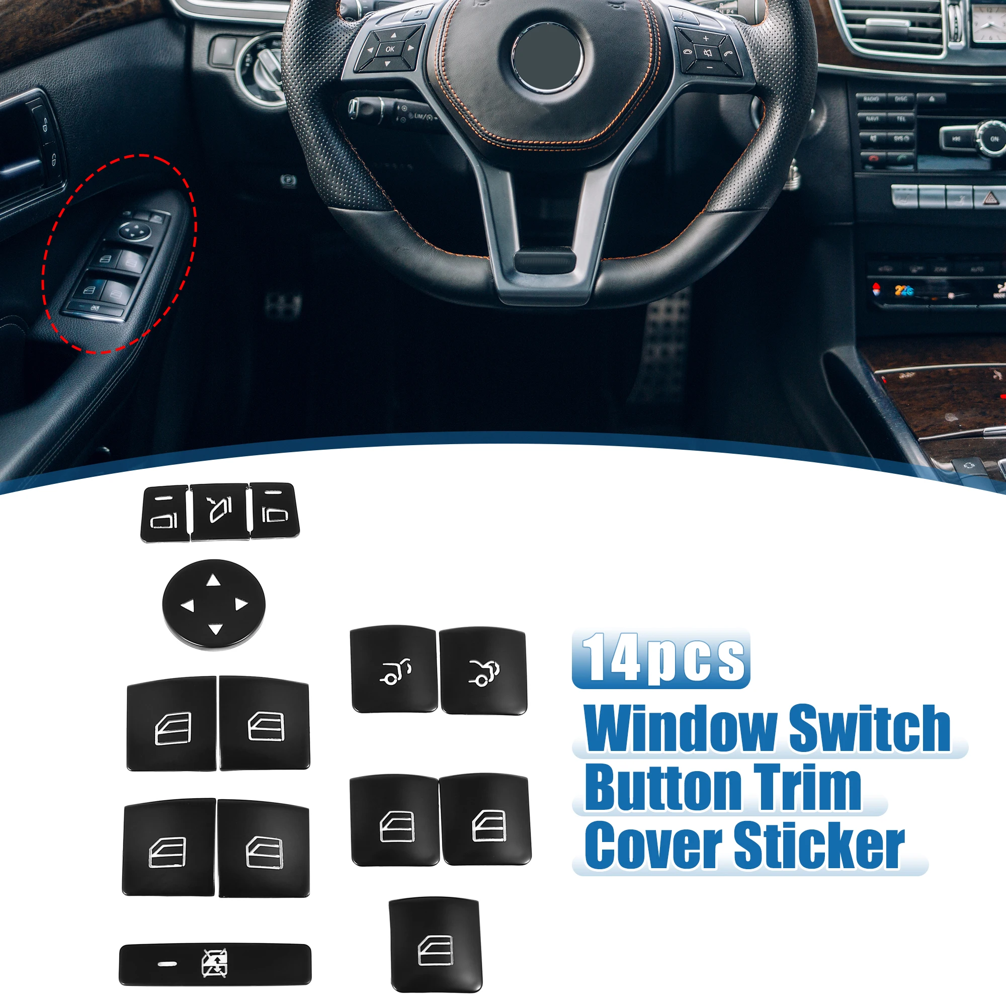 

UXCELL 14pc Window Switch Button Trim Sticker for Benz a B Class 13-17 Black