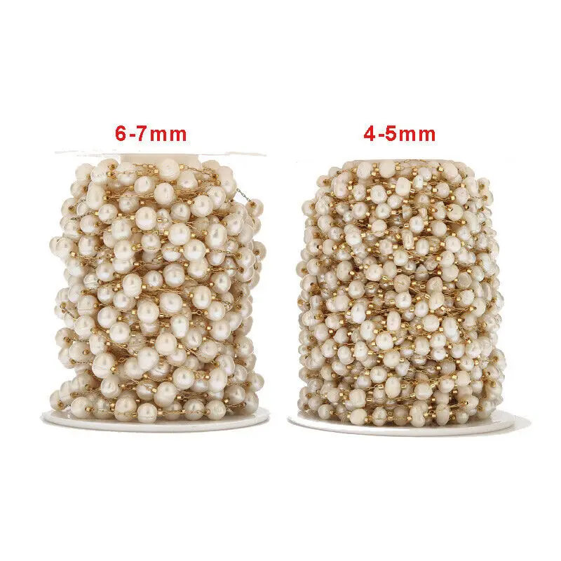 1 Meter Stainless Steel Natural Freshwater Pearls Chains for DIY Eyeglasses Crafts Necklaces Anklet Supplies Jewelry Making