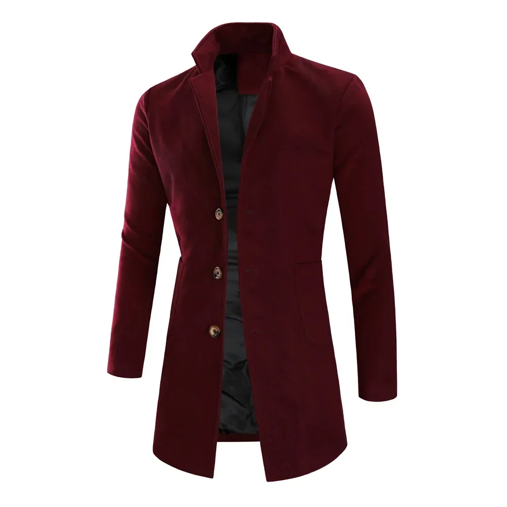 

2023 Men's Woolen Coat Men's European and American Style Casual Fashion Solid Color Mid Length Single Breasted Coat