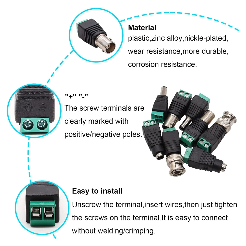 5 Pairs Screw Type BNC Male/Female Adapter Male Connectors and Solderless Female Video Balun Terminal Plug Connector