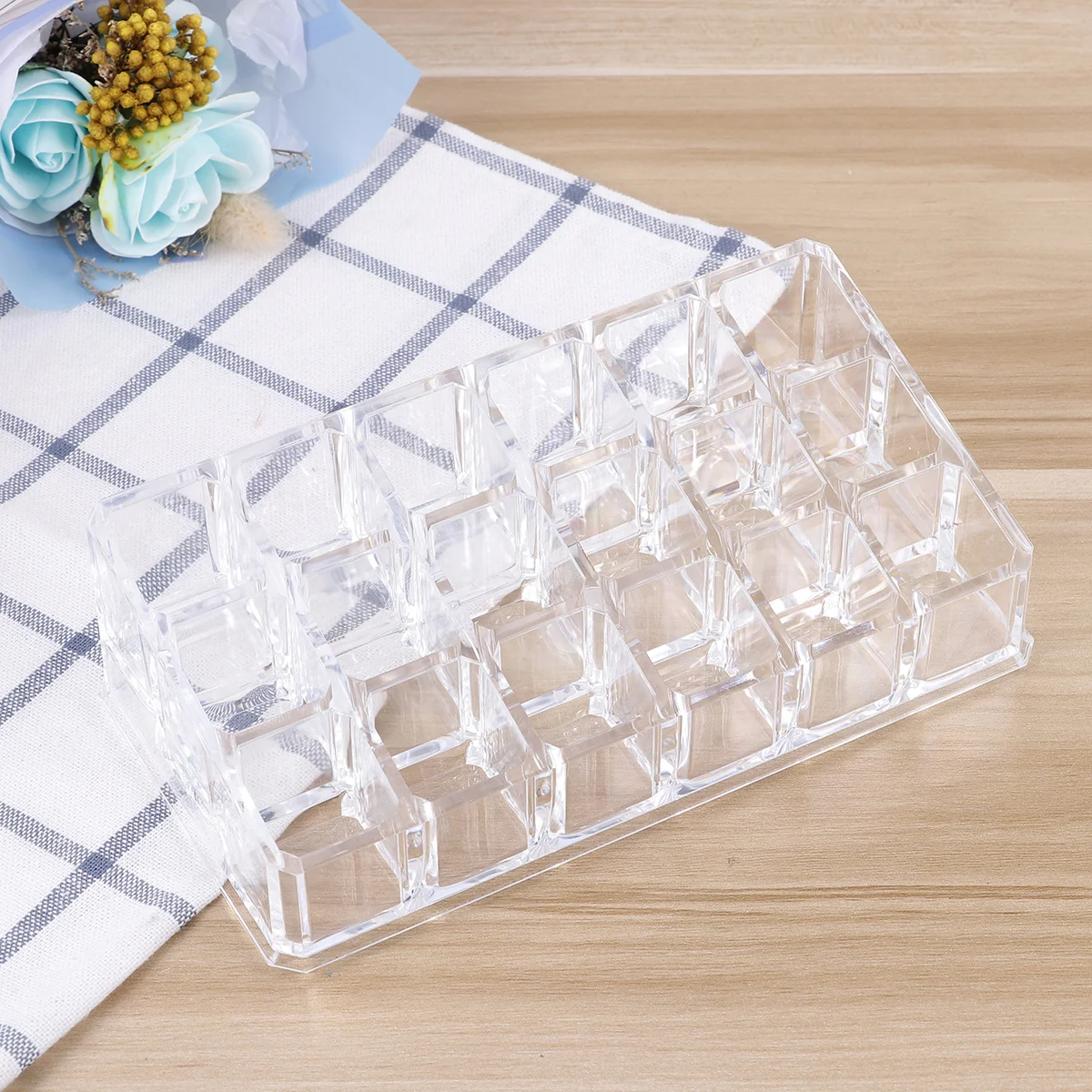 حامل عرض أحمر الشفاه شبه منحرف مكون من 8 حجرات منظم من الأكريليك الشفاف لحامل رف عرض تخزين المكياج #3