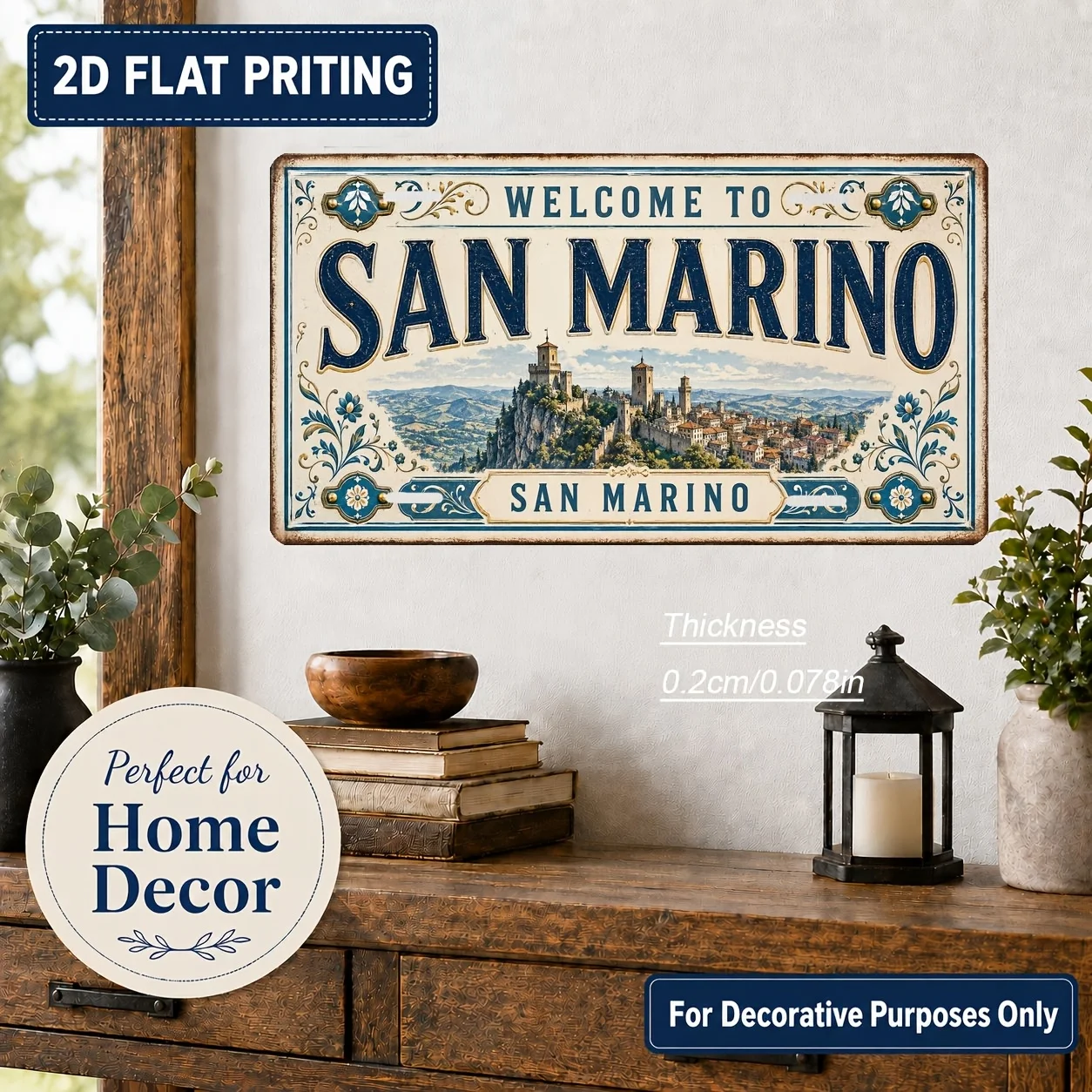 2D Flat, 1pc for San Marino Themed Vintage Sign - Wall Decor Suitable for Home, Bar, Office | National Flags And Emblem | Rectan