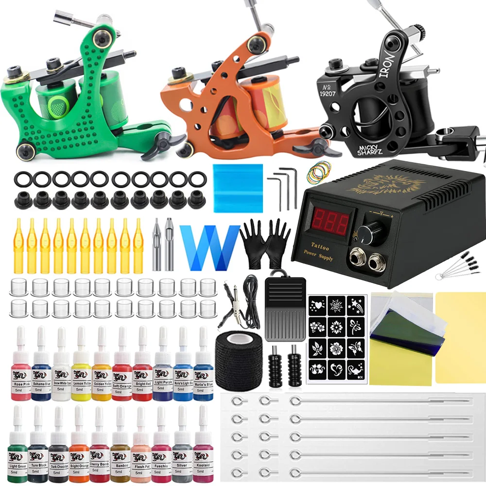 

Complete Coils Tattoo Machine Kit Power Supply with Inks Pigment and Tattoo Needles for Liner Shader Machine Tattoo Beginner Set