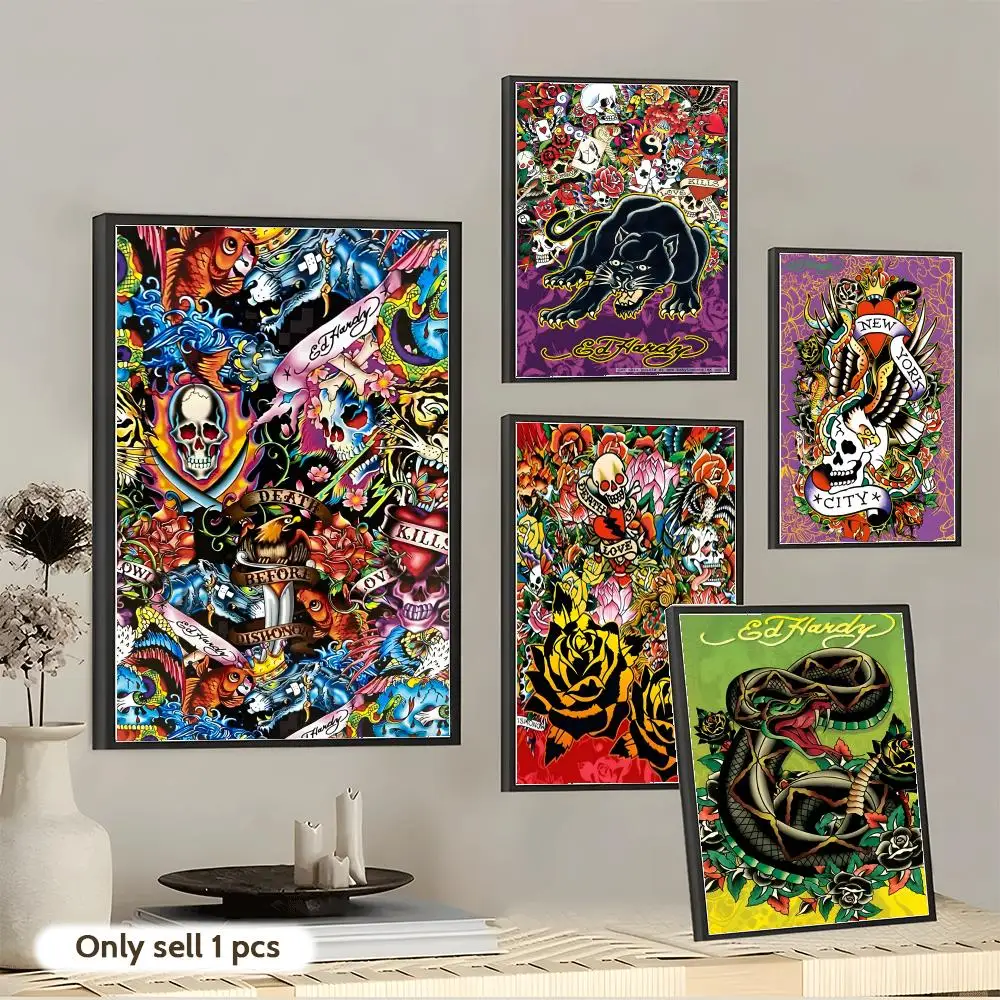 Art E-Ed H-Hardy Painting Calligraphy Cotton Canvas Wall Art Poster - Aesthetic Painting for Living Room Bedroom Home Decor
