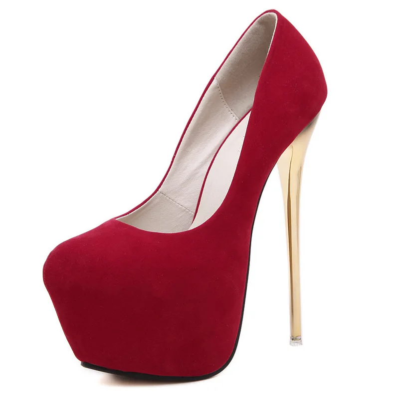 Women high heels Flock Slip on 16CM Thin Heels High Heels Shallow Waterproof Women Shoes Mujer 2025 Size 34-45