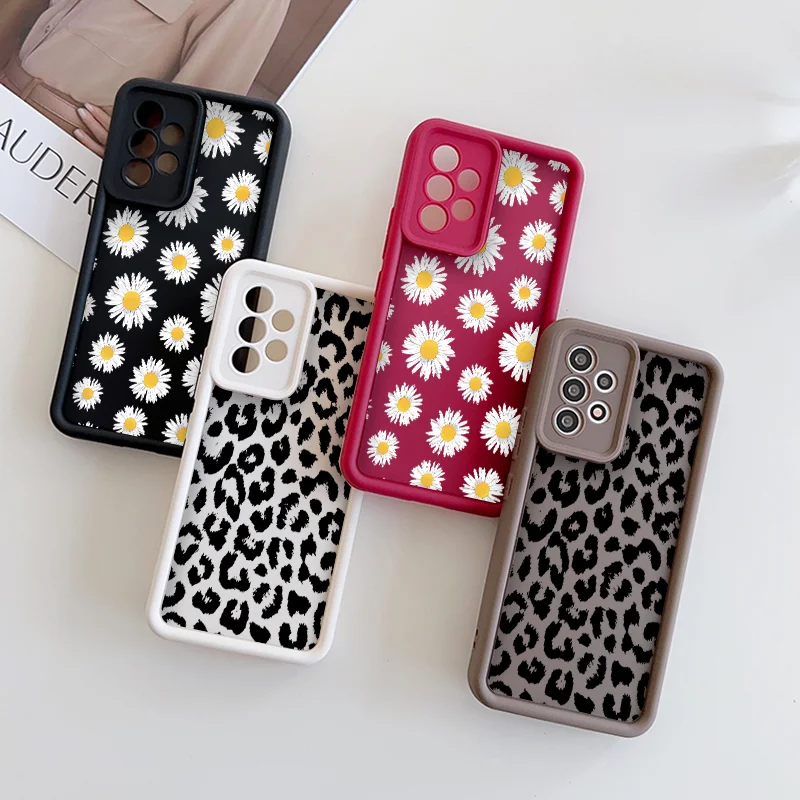 

Leopard Print Phone Case for Vivo V21 V25 V50 5G 11 V30 Pro Y72 Y36 Y28 X100 X80 Lite Shockproof Soft Covers Daisy Flower Fundas