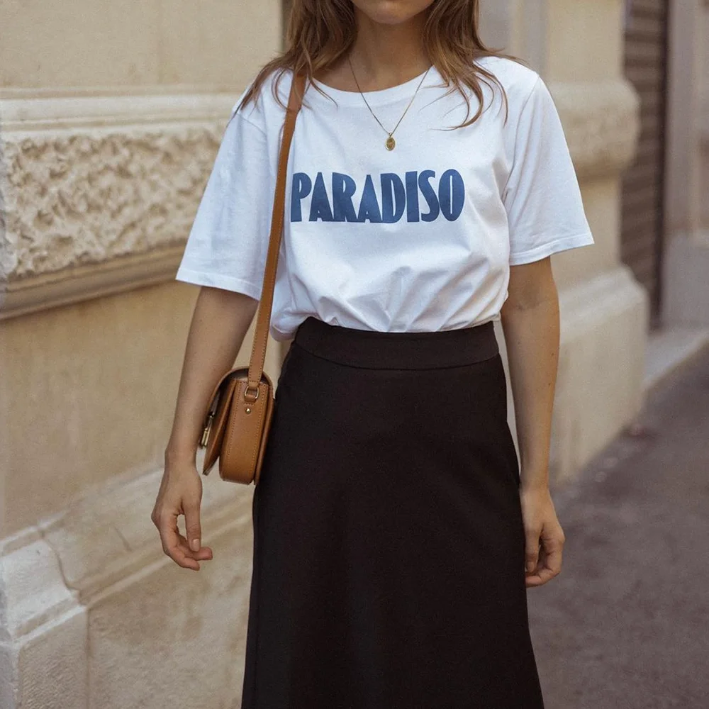 روان 5C787 رسالة الجرافيك طباعة المرأة تي شيرت الصيف س الرقبة قصيرة الأكمام سيدة البلوز الكلاسيكية عادية خمر فام ToP