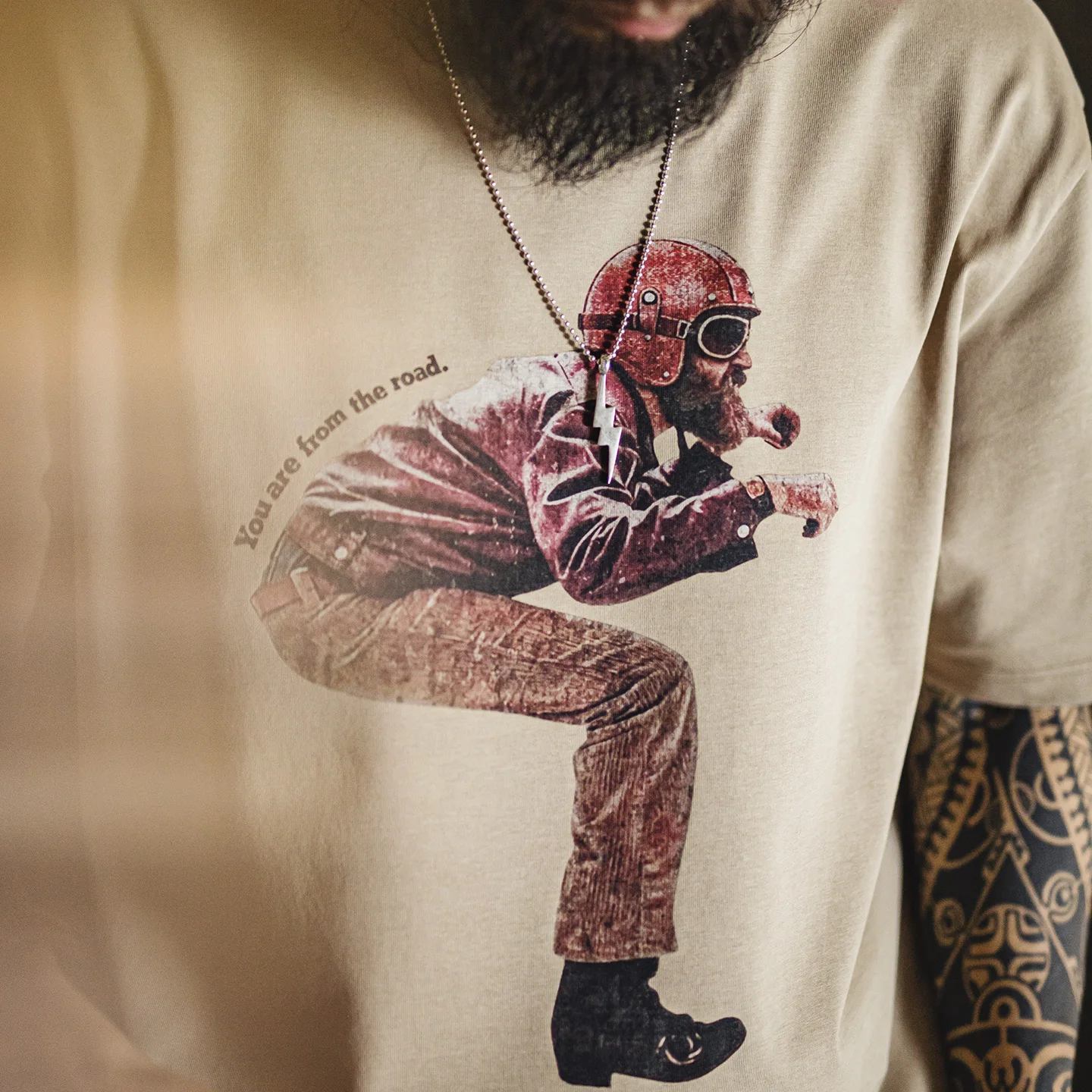 Maden Men's Crew Neck Loose T-Shirt Biker Print American Retro Workwear Unique Design Short Sleeve Casual Summer Men Top Fashion