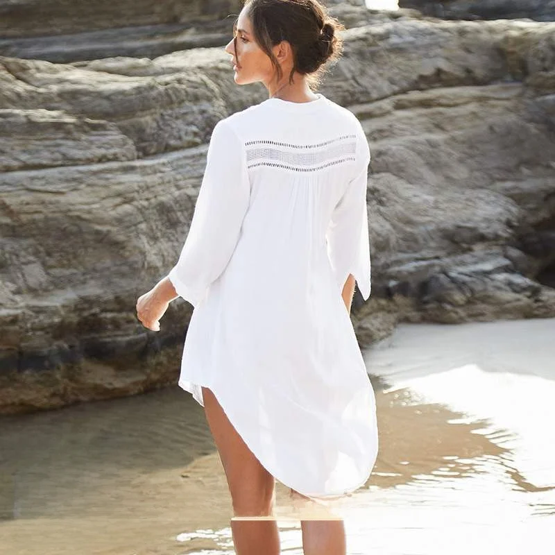 เสื้อคลุมชายหาดผ้าฝ้ายผสมสำหรับผู้หญิง รุ่นใหม่ สไตล์แฟชั่น เสื้อคลุมว่ายน้ำ เสื้อคลุมฤดูร้อน
