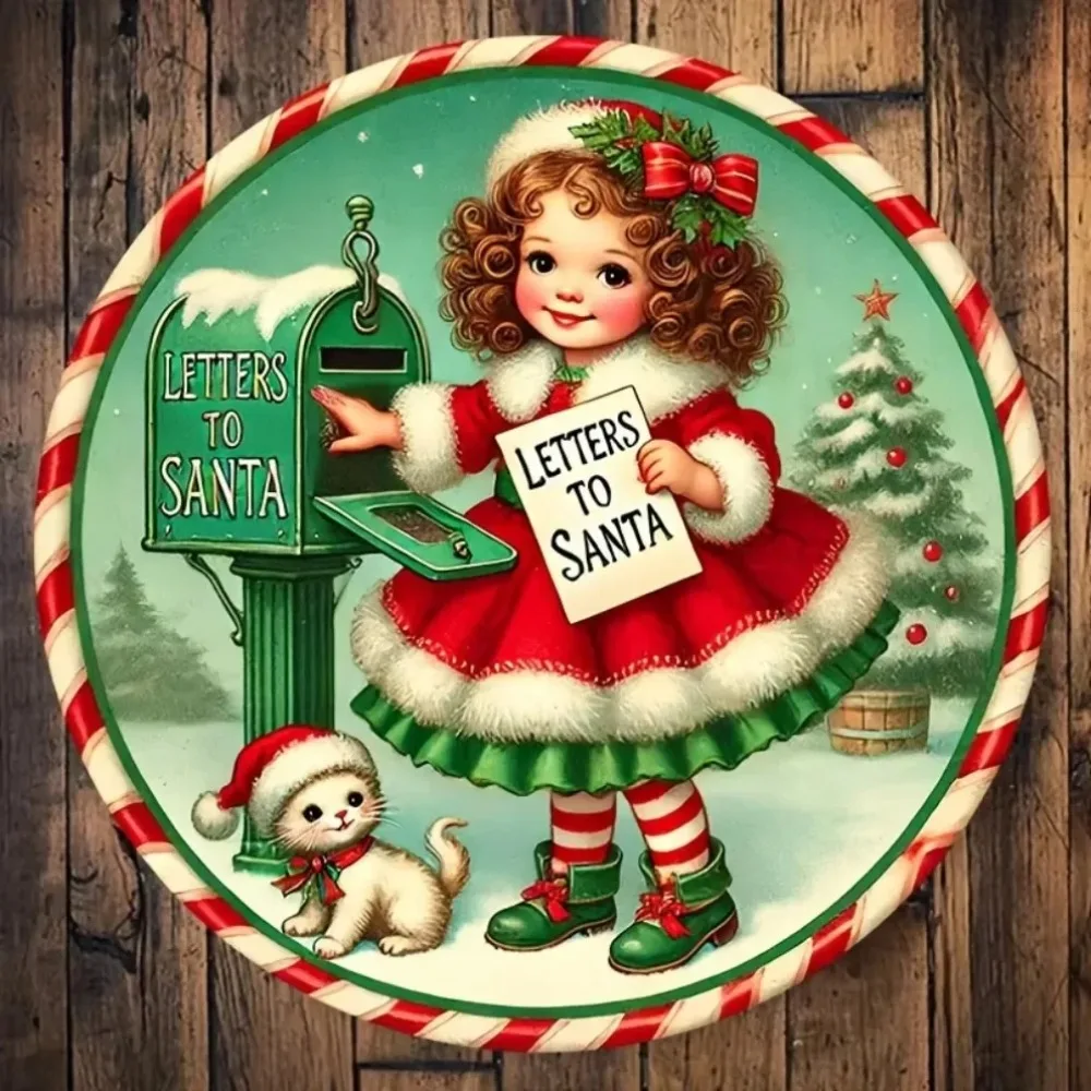 ديكور حديد قديم، لافتة حديدية مستديرة بحروف سانتا كلوز - مثالية لديكور عيد الميلاد والمنزل والمكتب والهدايا (ديكور الغرفة المثالي) #3