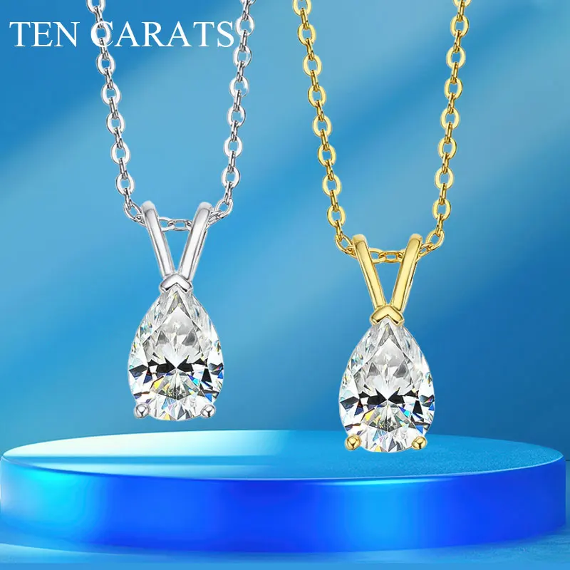 

TEN CARATS S925 sterling silver Moissanite Women's necklace 1.5CT 6* 9mm Diamond pendant Collarbone chain jewelry