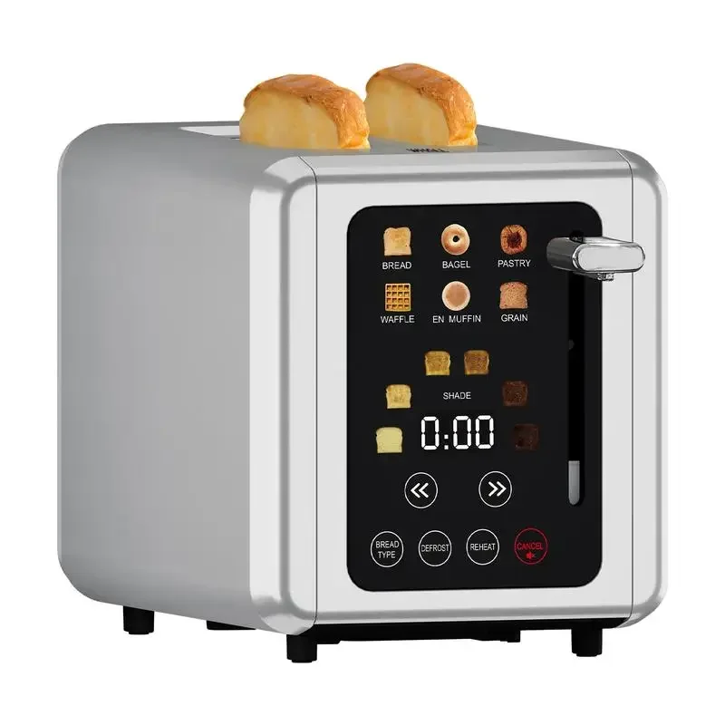 WHALL Touchscreen 2 Slice Toaster, Stainless Steel, Digital Timer, Toaster with Sound Function, Smart, Extra Wide Slots