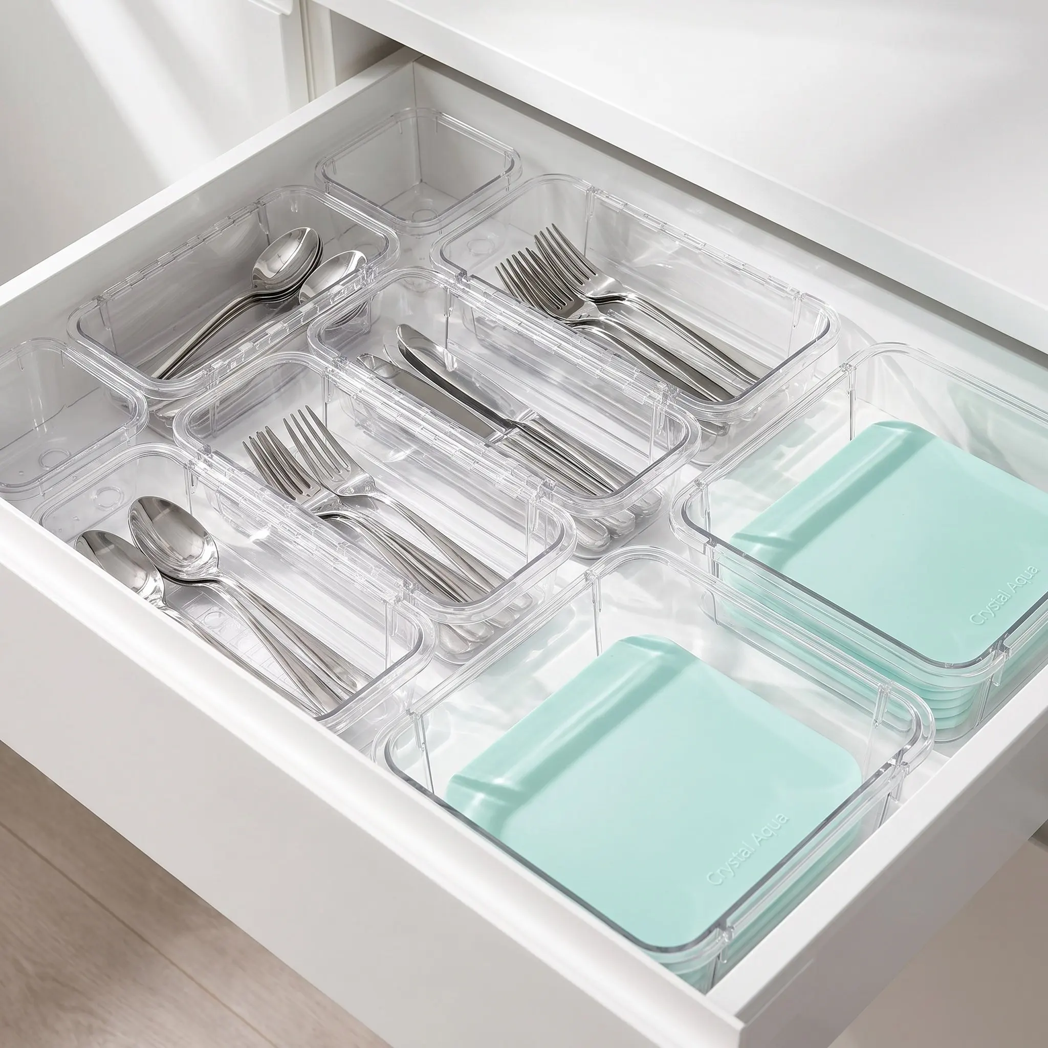 14Pcs Adjustable Expandable Clear Drawer Divider Stackable Transparent Storage Bin for Bathroom Vanity Cosmetic Organization