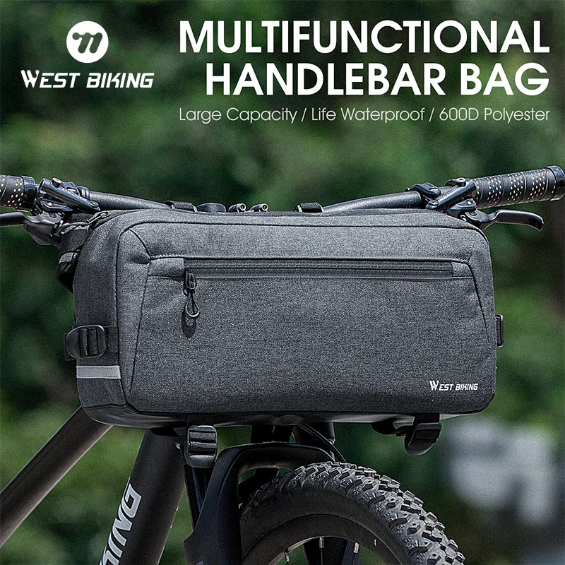 WEST BIKING 6.2L Large Capacity Bike Handlebar Bag MTB Road Bicycle Multifunctional Shoulder Bag Reflective Cycling Accessories