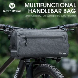 WEST BIKING 6.2L Large Capacity Bike Handlebar Bag MTB Road Bicycle Multifunctional Shoulder Bag Reflective Cycling Accessories