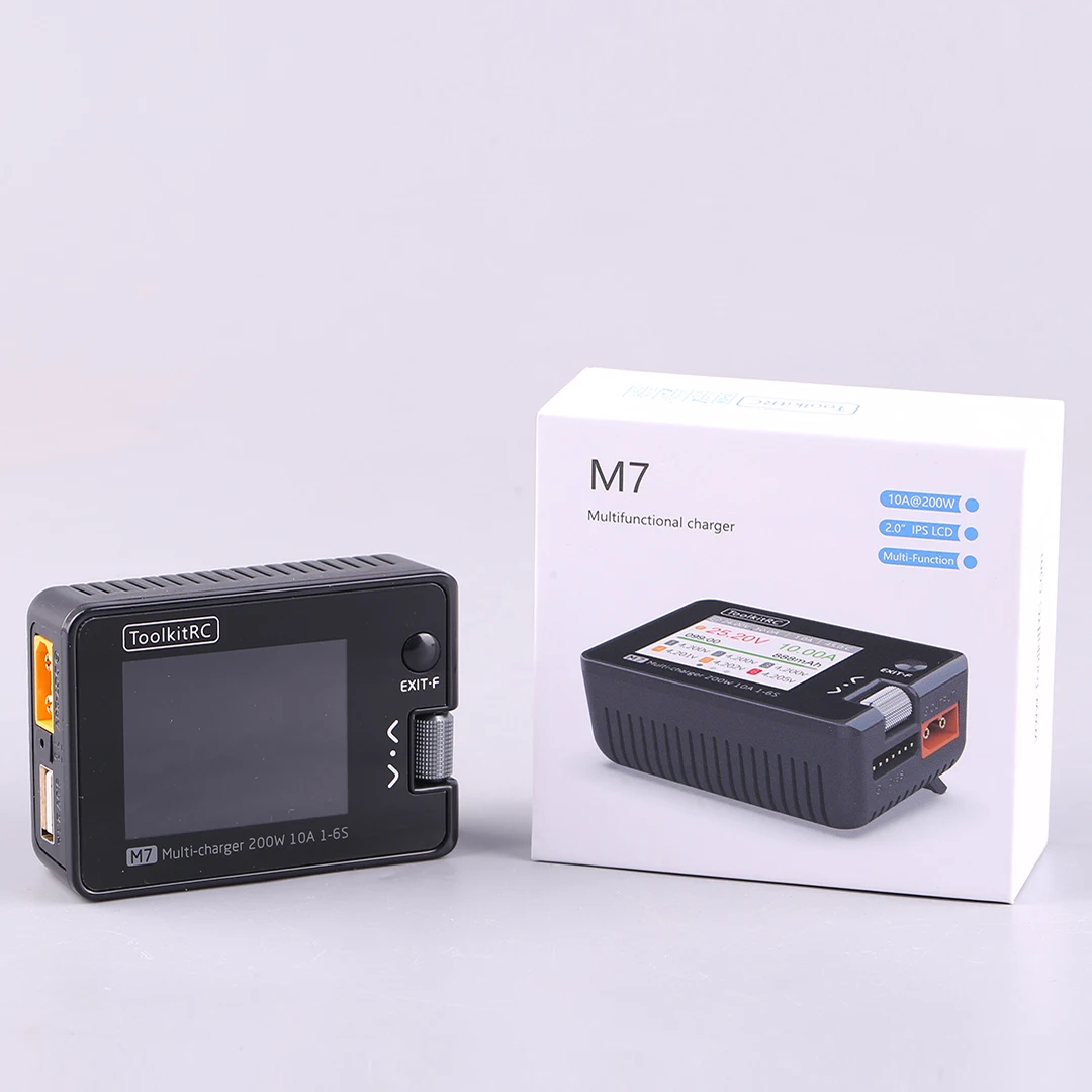 ToolkitRC M7 200W 10A DC Balance Charger/Discharger ADP100 Adapter (EU/US) For 1-6S Lipo LiHV LiFe Lion RC Battery