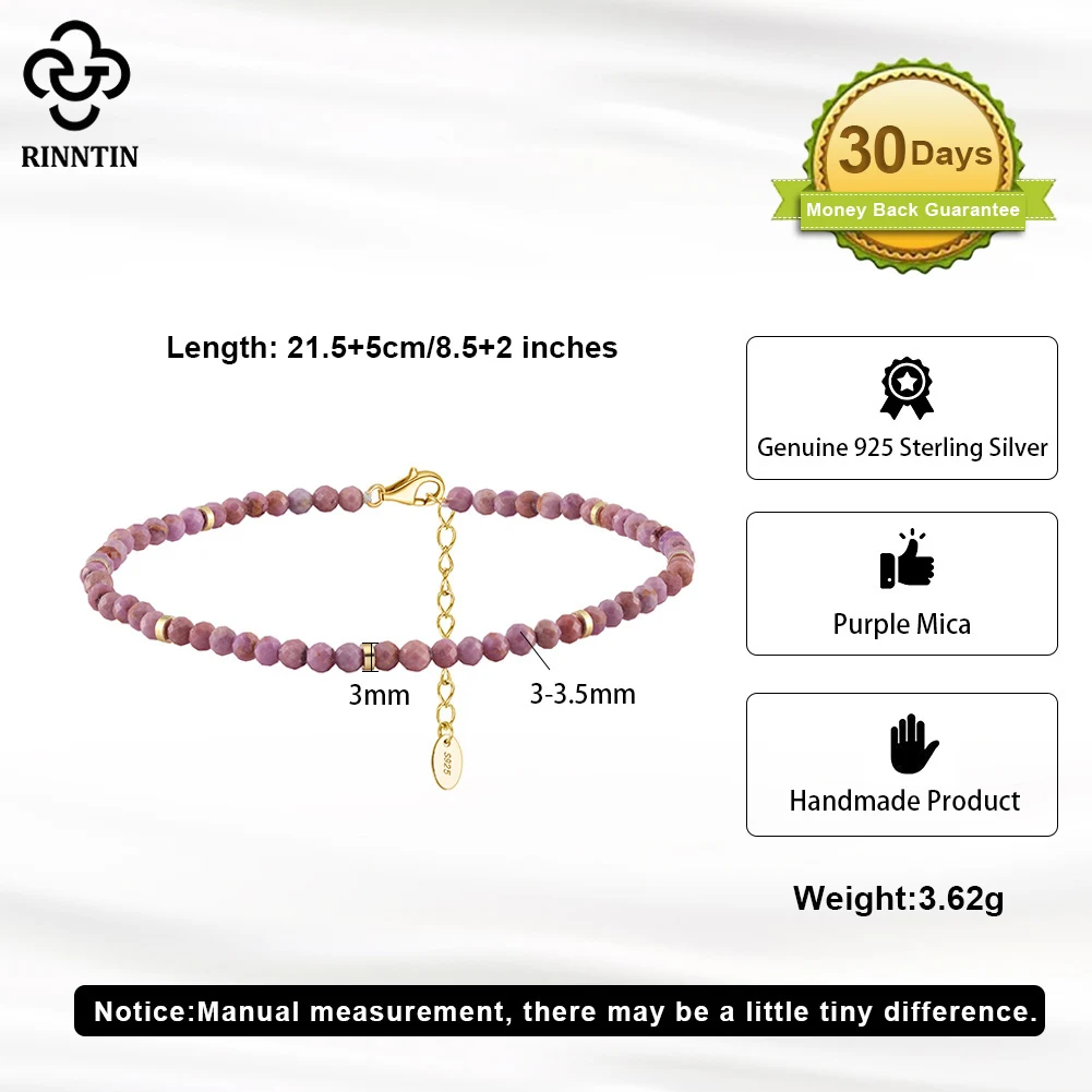 Rinntin Natural Purple Mica Chain Anklet Silver 925 Summer Foot Bracelet Fashion Ankle Straps Barefoot Jewelry SA90