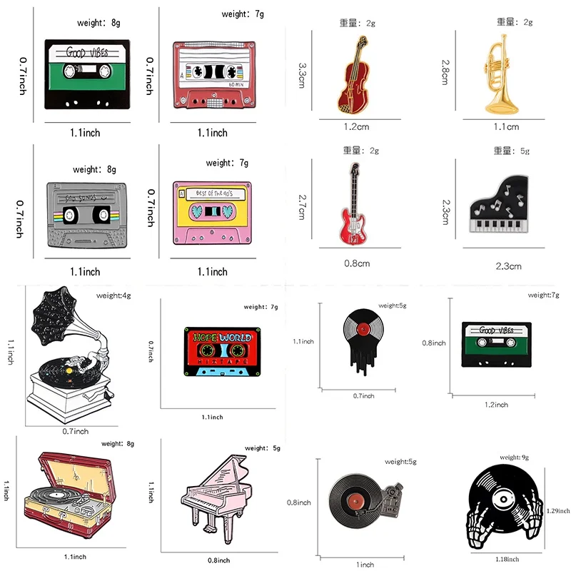 Creative Music Symbol Instrument Enamel Pins Piano CD Graphophone Rock Guitar Headset Alloy Brooch Badge Sweet Jewelry Gift image 4