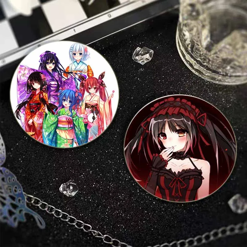 Date A Live HD Print Brooch Anime Badge Cartoon Figure Itsuka Shido Yatogami Tohka Round Display Brooches Lapel Pins Jewelry