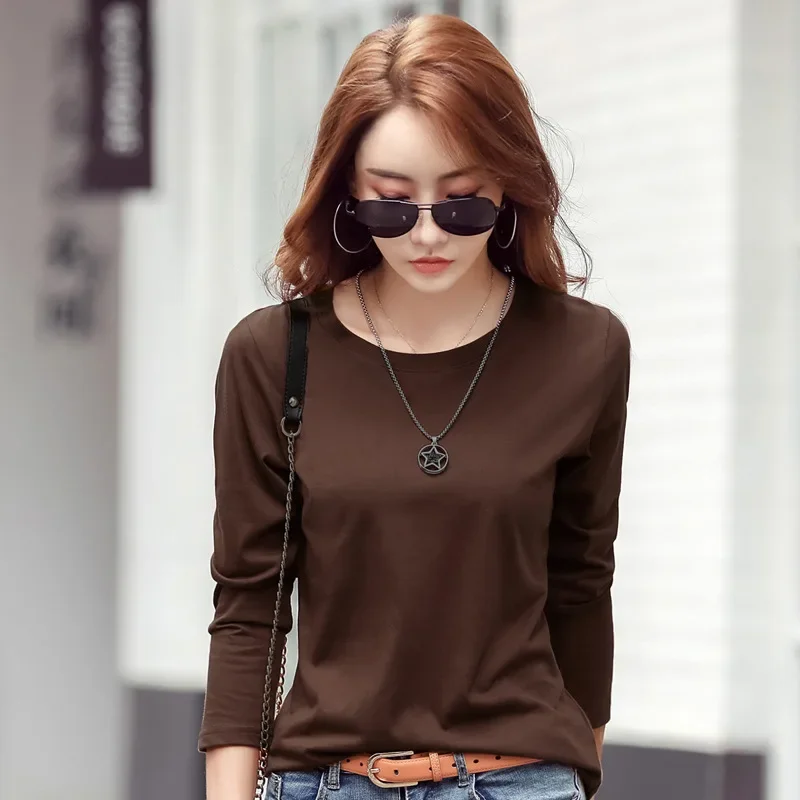 MRMT 2024 Brand New Women\'s T-shirts Round Neck Top Bottoming Shirt Long-Sleeved Women T Shirt Cotton All-Match Solid Woman Tees