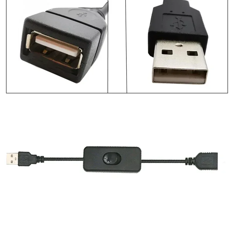 Cable USB con interruptor de encendido/apagado, Cable de extensión de palanca para lámpara USB, ventilador, línea de alimentación, adaptador duradero, auriculares LED USB, 1/2 Uds.
