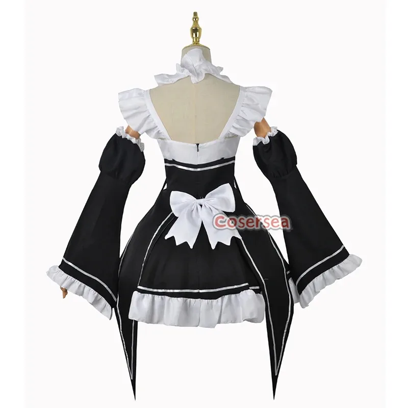Cosersea Ram Rem Cosplay Costume Re:Zero − Starting Life in Another World Ram Rem Halloween Women Dress Uniform Outfit Fullset
