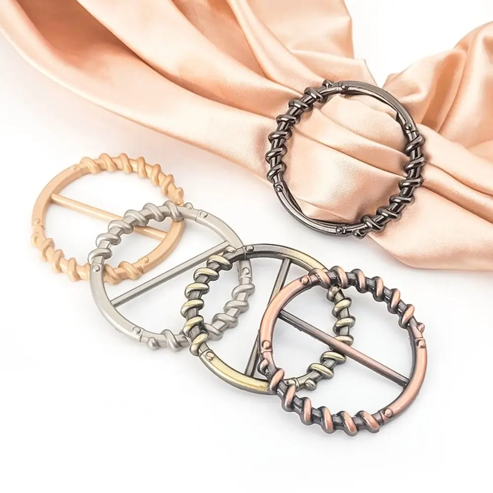 Waist Adjustment Fixed Snap Clothing Corner Knotted Buckles Multifunctional Hijab Scarf Clip Round Metal Scarf Buckle Gold image 6