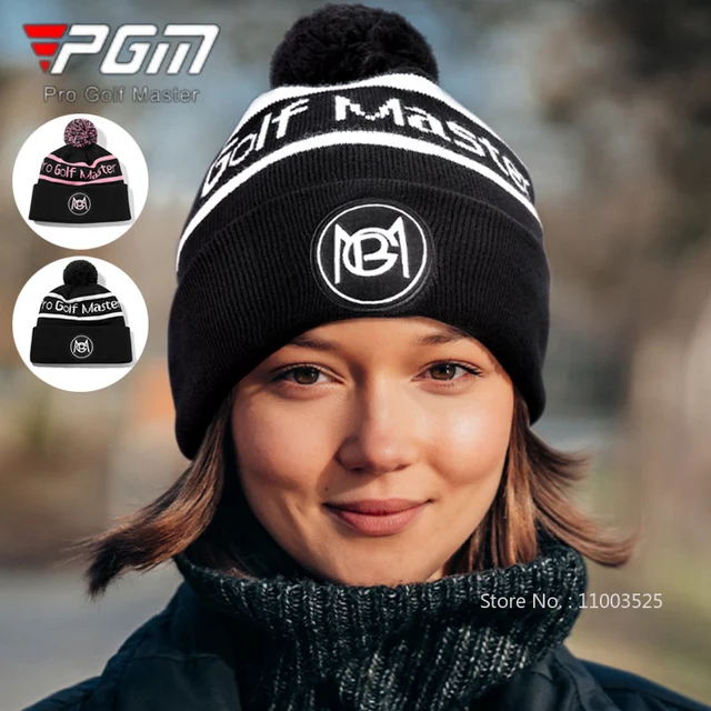 PGM Winter Women Knitted Letter Golf Caps Ladies Keep Warm Coldproof Hats Thicken Beanie Head Cover Fur Pompom Plush Sport Cap