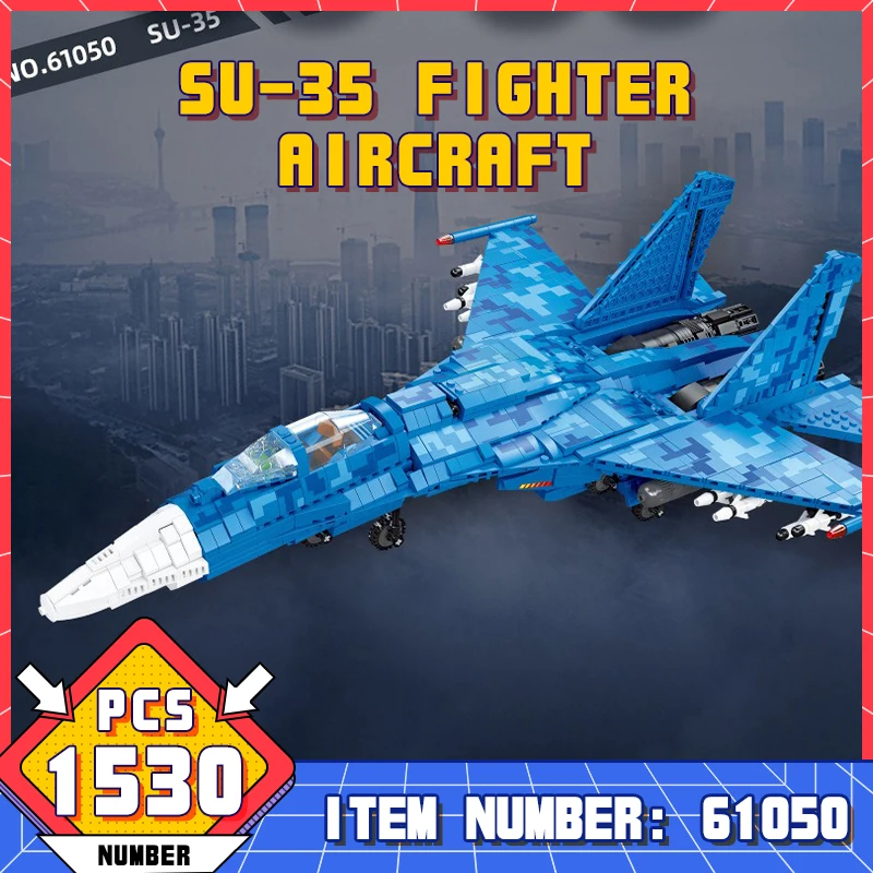 61050 Military Air Force Aviation Su-35 Fighter Jet Building Block War Weapon Aircraft Bricks Educational Toys For Kids Boy Gift