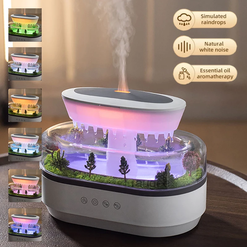Simulated Raindrop Aromatherapy Diffuser Forest Green Drip Micro Landscape Essential Oil Humidifier Natural White Noise Music