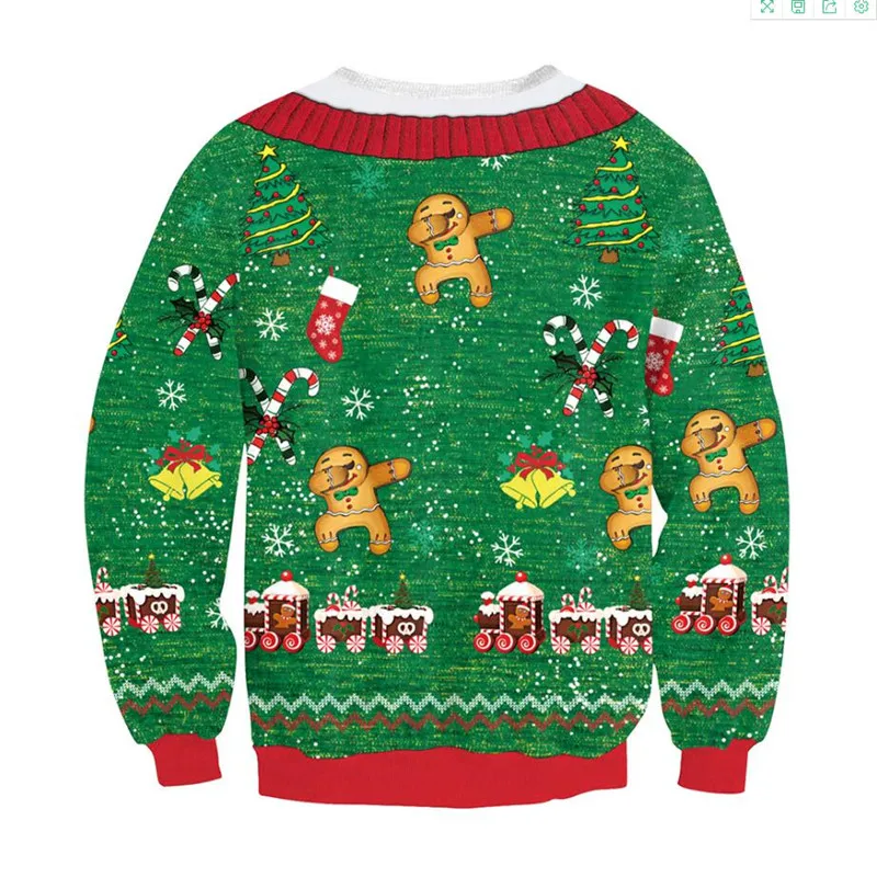 Men Women Funny  Xmas Sweatshirt 3D Christmas Sock Tree Bell The Gingerbread Man Santa Print Ugly Christmas Sweater Jumper Tops