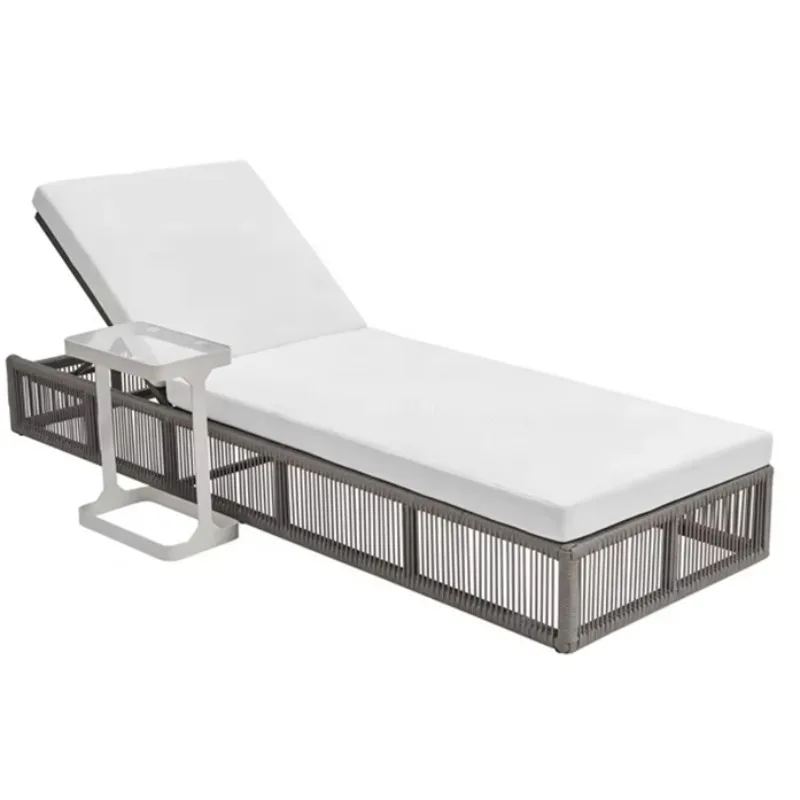 Modern Gray Aluminum Hotel Chaise  Outdoor Recliner Garden Furniture Rope-Sided Beach  Chair for Pool Sunbathing