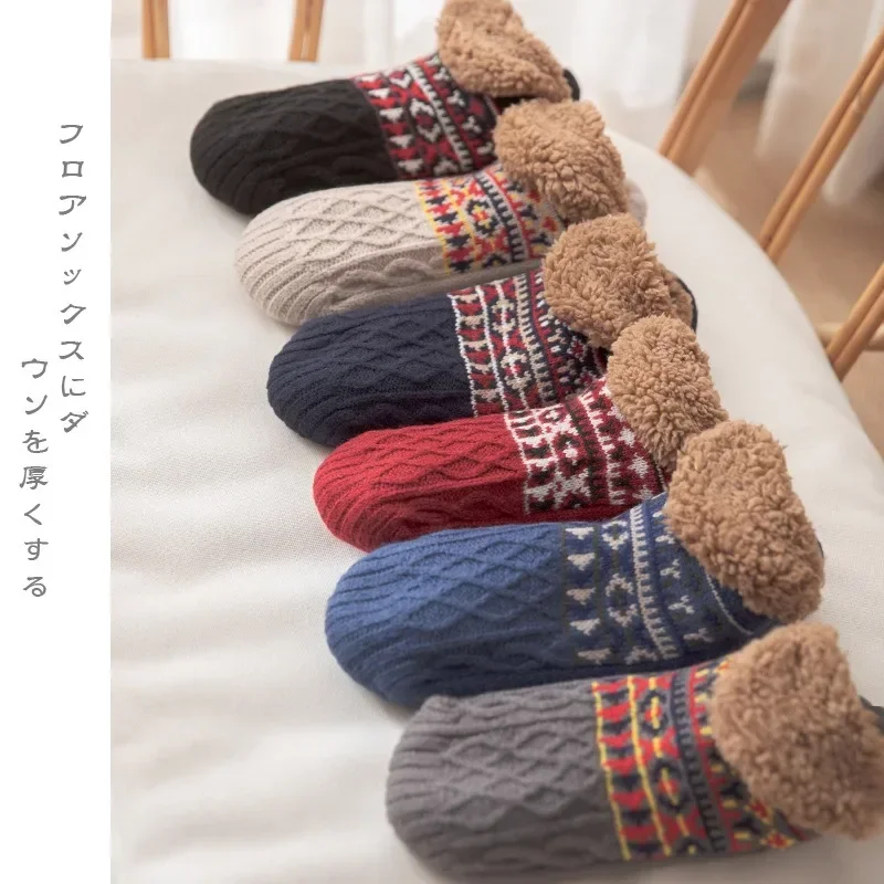

2024 Winter Thick Woolen Socks Men Thicken Warm Home Bedroom Socks Slippers Women Non-slip Foot Warmer Snow Fashion Prints Socks