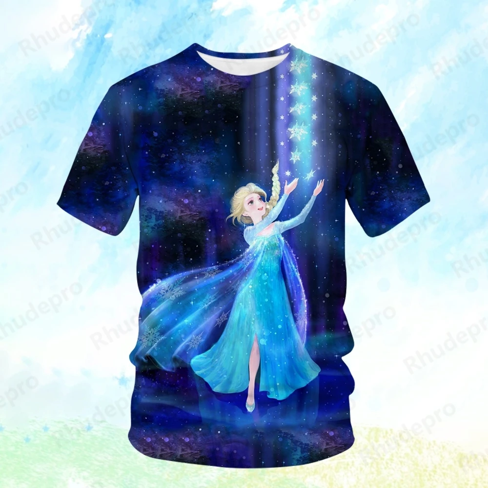

Летняя модная мужская футболка с принтом принцессы Эльзы Disney «Холодное сердце», пуловер с круглым вырезом, большой уличный модный детский топ с короткими рукавами