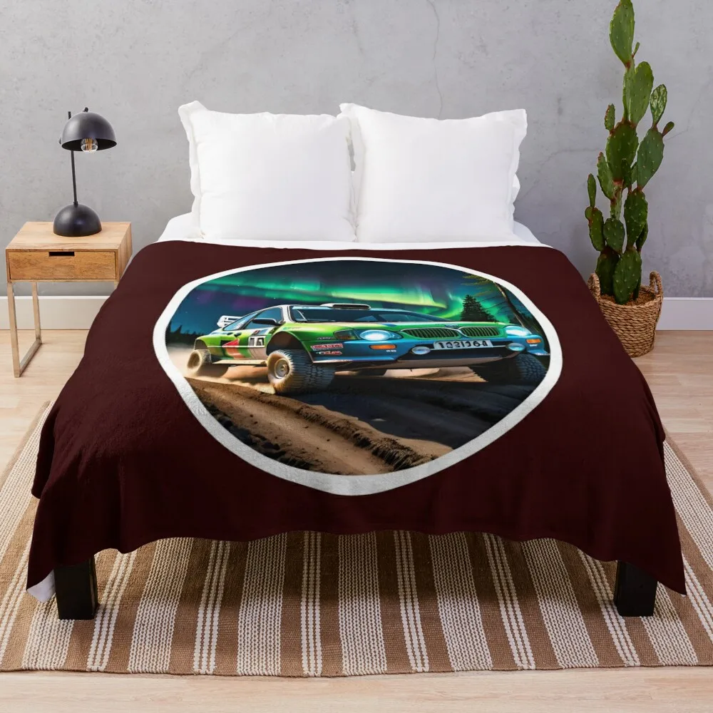 Rally Dirt Racing Car With Aurora Borealis Throw Blanket Beach Flannels Loose Furrys Blankets