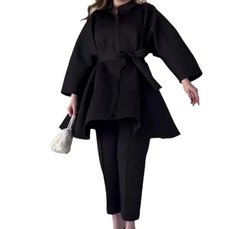 Women Eid Muslim Sets Tracksuits Solid Blouses Female Wide Leg Pants Casual Suits Ramadan Morocco Two Pieces Dubai Modest