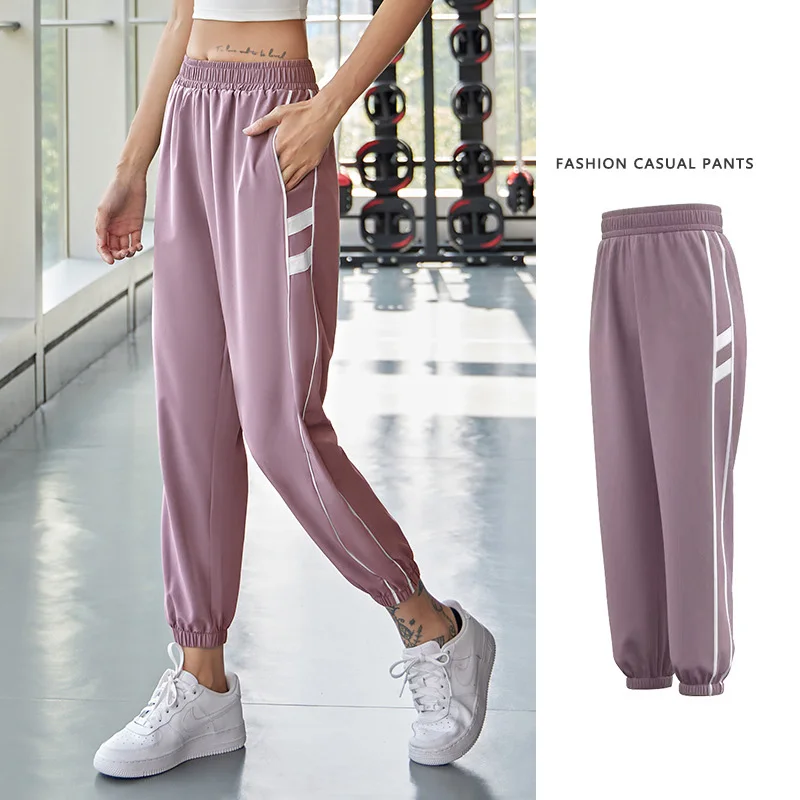 Women Sweatpants Elastic High Waist Sports Pants Workout Side Striped Running Training Trousers Fitness Yoga Jogger Pants