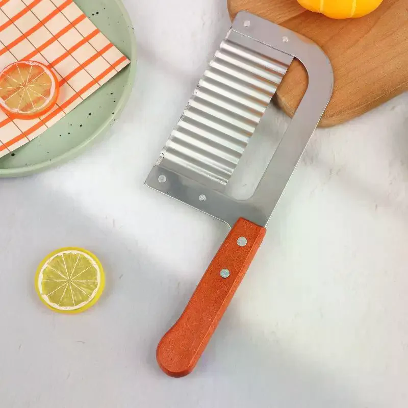 Home Cooking Supplies - Crinkle Cut Knife Wood Handle Stainless