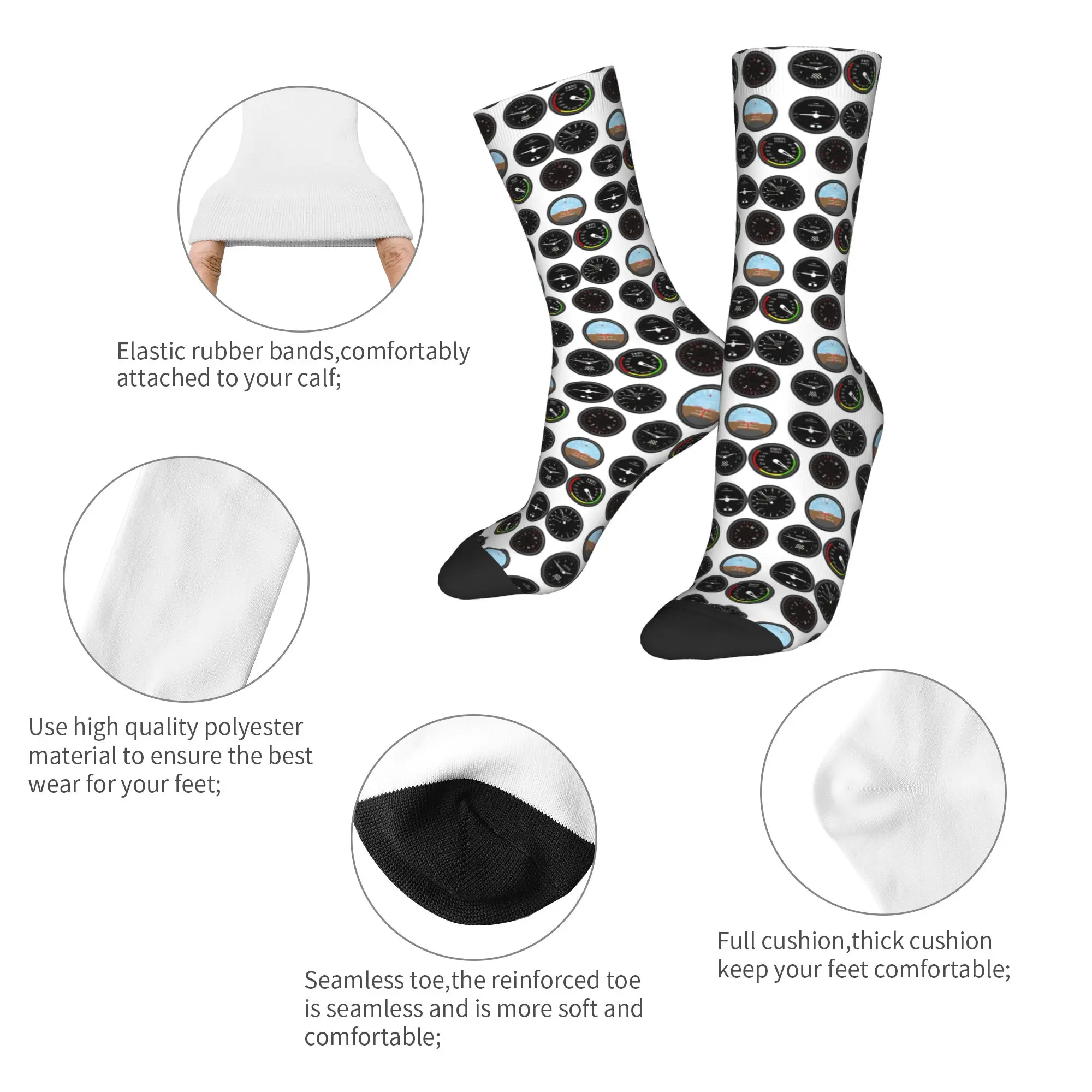 Retro Light Aircraft Dashboard Basketball Socks  Polyester Crew Socks for Unisex Breathable