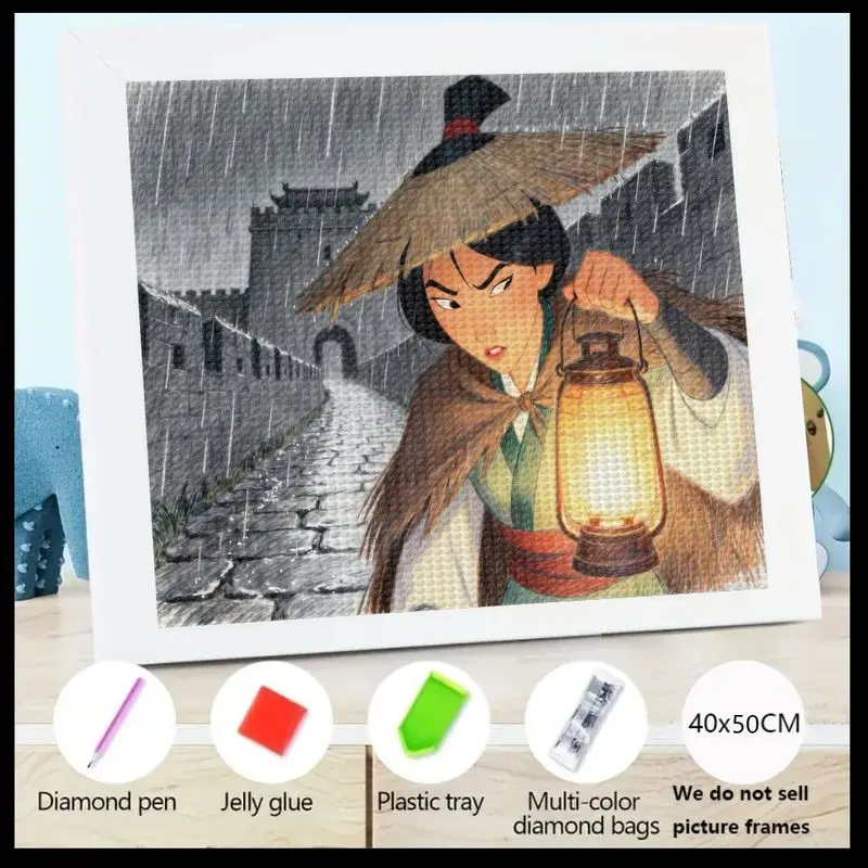 

1 шт., 5D полный дрель, набор для алмазной живописи, Мулан-воин, женщина-героиня с фонарем от дождя, древний китайский тематический кристаллический рейнс своими руками