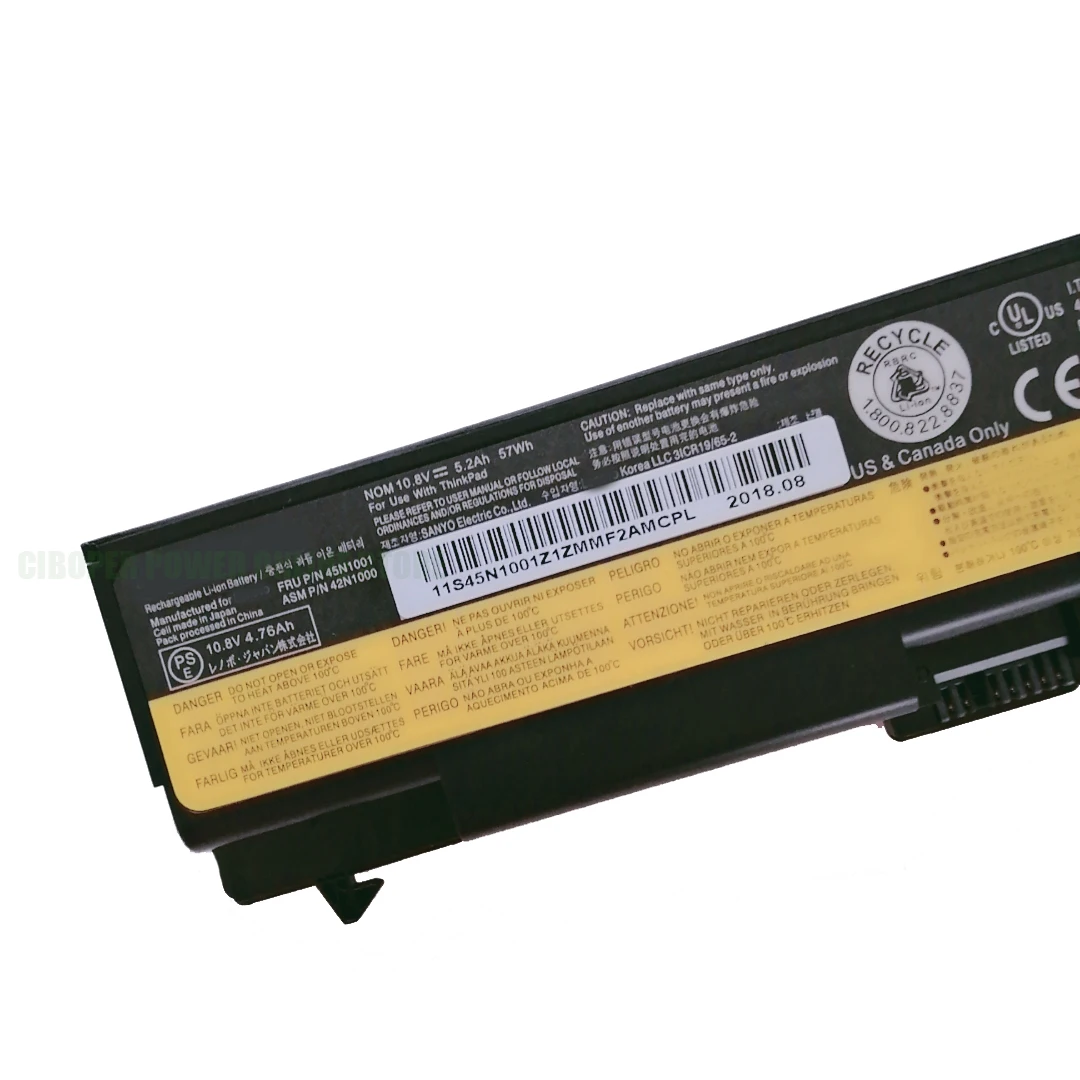 CP Laptop Battery 45N1000 45N1001 10.8V/5200mAh For ThinkPad L430 L530 T430 T430I T530 T530I W530I W530 51J0499 42T4753 57Y4185