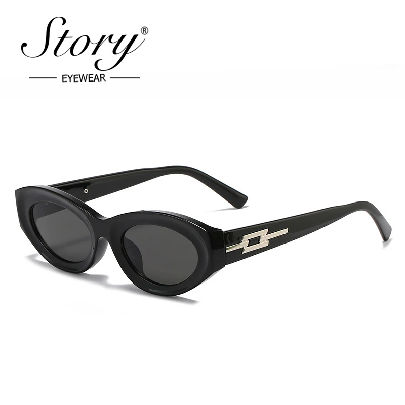 

STORY Retro Oval Sunglasses Women Men 2022 Band Designer Vintage Trendy Green Frame Cat Eye Sun Glasses Shades Female S77287H