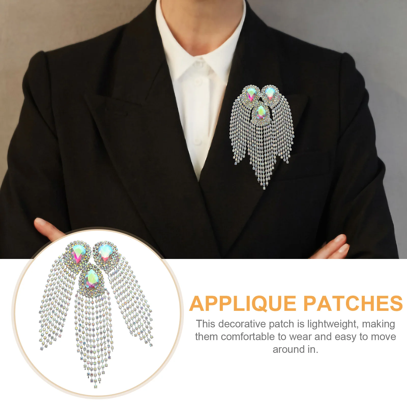 

Trendy Tassel Rhinestone Applique Patch for Clothing Shoes Handbag Epaulette Sewing Decor Alloy Jewelry Shoulder Accessory Gift