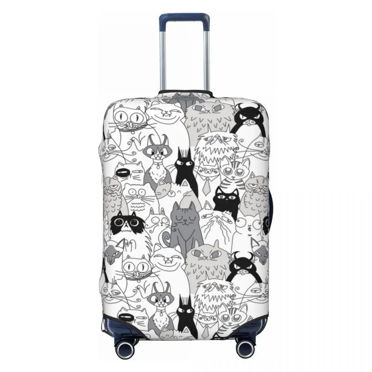 Cat Society Doodle Suitcase Cover Funny Animals Repeat Pattern Travel Vacation Elastic Luggage Accesories Protection