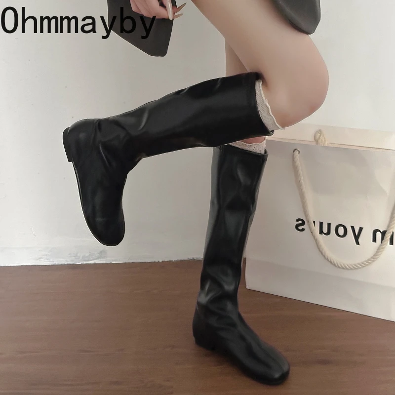 Street Style Stretch Women Knee High Boots Fashion Elegant Square Toe Shoes Women\'s Modern Flats Long Booties